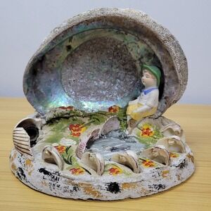 Vintage Art Nouveau Nautilus Sea Shell Figure Desk TV Lamp Abalone Florida Parts